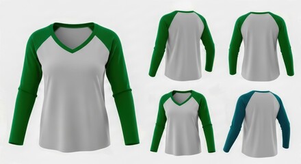 Raglan T Shirts with Long Sleeves Mockup Apparel Template Collection