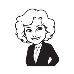 Old woman in formal clothes black and white vector illustration simple minimalist portrait design
