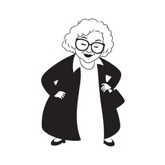 Old woman in formal clothes black and white vector illustration simple minimalist portrait design
