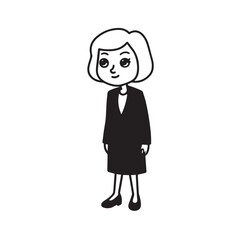 Old woman in formal clothes black and white vector illustration simple minimalist portrait design
