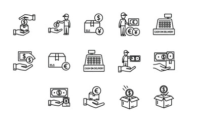 Fototapeta premium Set of hand drawn business and finance icons representing transactions and exchange of goods vector