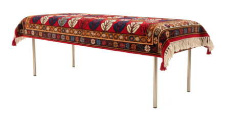 Vintage bench with carpet upholstery isolated on transparent background
