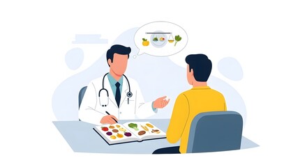 Medical professional discussing personalized nutrition and healthy eating habits with a patient during a health consultation