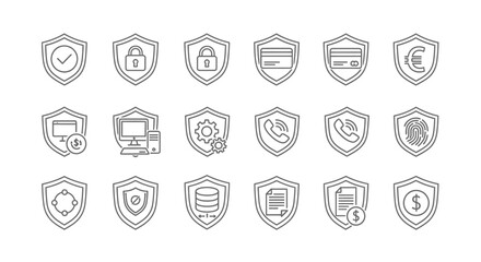 Set of diverse security and protection shield icons for digital safety and business assurance vector