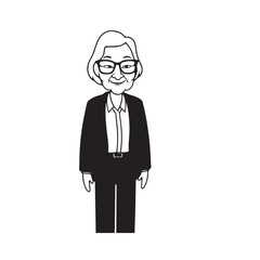Old woman in formal clothes black and white vector illustration simple minimalist portrait design
