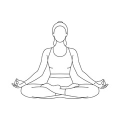 Yoga Pose Vector Silhouette, Minimal Meditation Illustration, Healthy Lifestyle Icon, Flat Fitness Clipart Isolated on White