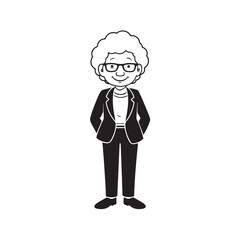 Old woman in formal clothes black and white vector illustration simple minimalist portrait design
