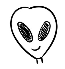 Smiling Extraterrestrial Sketch: A simple, cartoonish illustration of a friendly alien with a heart-shaped head and large, expressive eyes. Simple and inviting, ideal for playful themes.