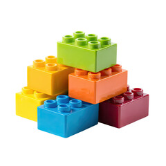 Colorful plastic building blocks arranged in a pyramid shape