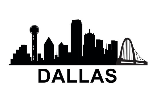 Dallas city skyline silhouette with iconic tower and bridge