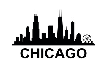 Black silhouette of iconic Chicago city skyline illustration