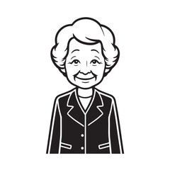 Old woman in formal clothes black and white vector illustration simple minimalist portrait design
