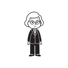 Old woman in formal clothes black and white vector illustration simple minimalist portrait design
