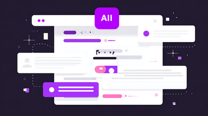 Abstract digital interface with AI elements and interactive design components
