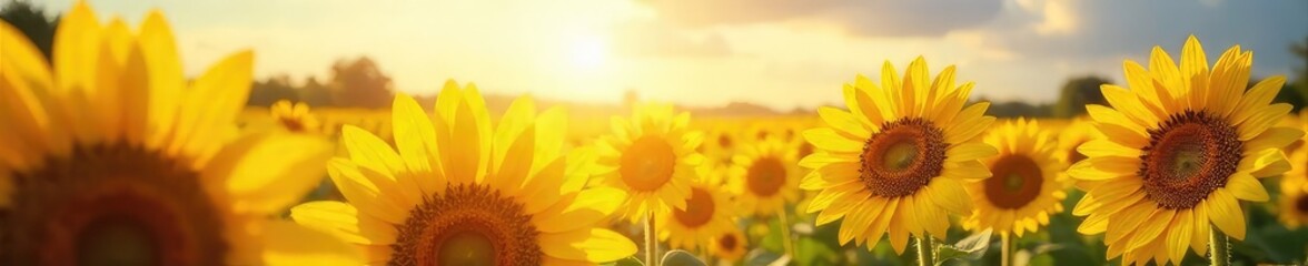 Vibrant sunflowers basking in the warm glow of summer sunshine, their bright yellow petals reaching towards the sky A picturesque scene of nature's beauty and abundance , golden, garden, beauty