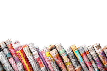 Rolled newspapers arranged diagonally