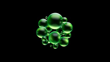 Green Spheres Abstract Composition Glowing in the Dark Technology Illustration