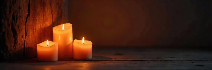 Warm, flickering candlelight illuminates a dark room, casting enchanting shadows on the walls Perfect for ambiance, relaxation, and romantic themes Cozy and inviting atmosphere , night, mood, shadows