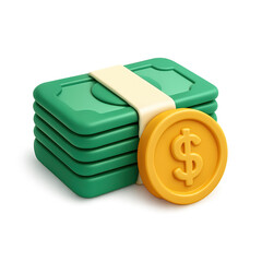 3D icon Stack of Money with Coin