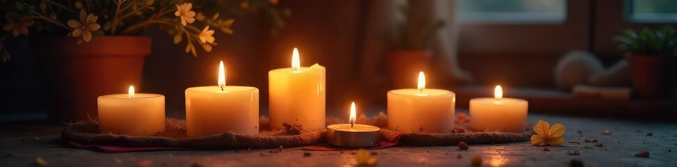 Warm, soft candlelight illuminates a cozy scene, casting a gentle glow on surrounding objects Perfect for relaxation, romance, or home decor themes , interior, candles