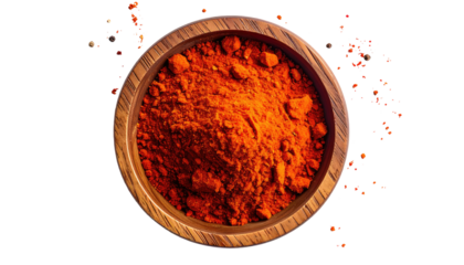 Round wooden bowl of red spice