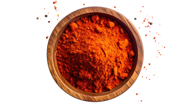 Round wooden bowl of red spice