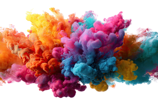 Colorful ink explosion. A vibrant display of various hues swirling and mixing in an abstract explosion pattern