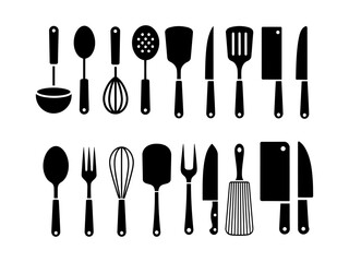 Kitchen Utensils Vector Set Black Silhouette Icons for Cooking and Baking