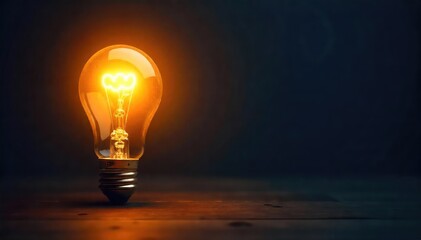 A single bright light bulb glowing intensely against a dark background, symbolizing a brilliant idea or innovative breakthrough , thinking, future