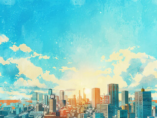 青空　都心の街並み　Generative AI
