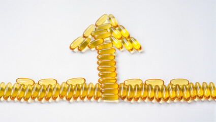 Naklejka premium Health benefits are on the rise with gold-colored supplements