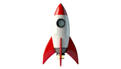 Cartoon rocket, red and white, ready to launch
