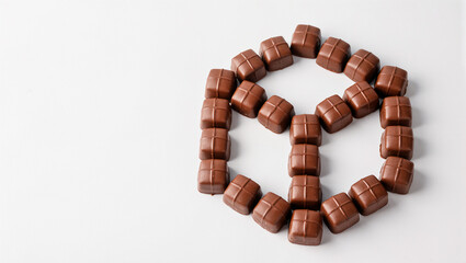 Creative arrangement of chocolate candies forming a peace symbol