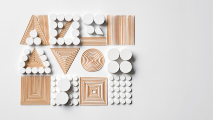 Creative arrangement of shapes and lines on a clean white surface