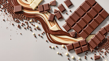 Delightful arrangement of chocolate varieties on a smooth surface