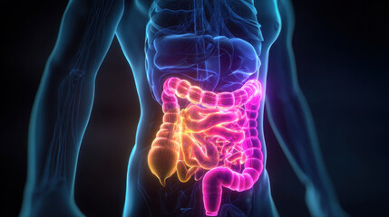 Human digestive system anatomy, 3D medical illustration of large and small intestines