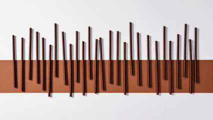 Elegant arrangement of chocolate sticks on a simple background