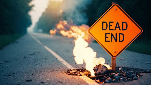 A dead end sign sitting on the side of a road, indicating a point of no return