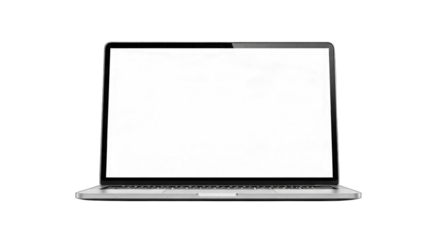 Modern Laptop with Blank White Screen on Black Background isolated on a transparent background