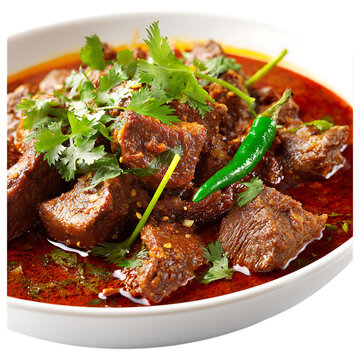 Beef kari dish isolated close view against a white background