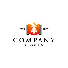 Flat book podcast logo template vector logo design illustration. podcast education logo design concept,