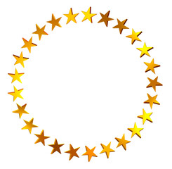 3d circle of golden stars on png transparent background.