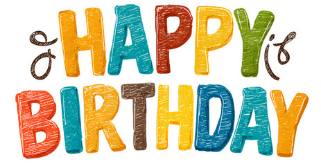colorful text happy birthday on a transparent background
