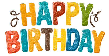 colorful text happy birthday on a transparent background