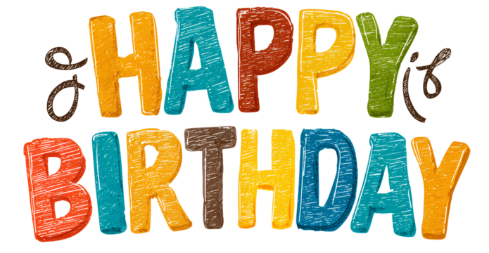 colorful text happy birthday on a transparent background