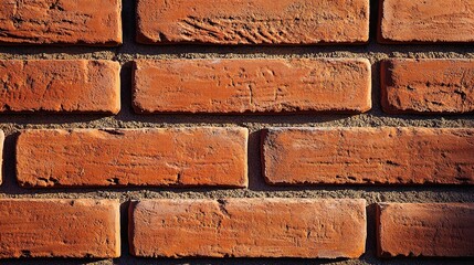 brick. Close-up view of a textured red brick wall with warm vintage tones and even lighting. real-estate listings.