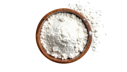 Wooden bowl filled with white flour (1)
