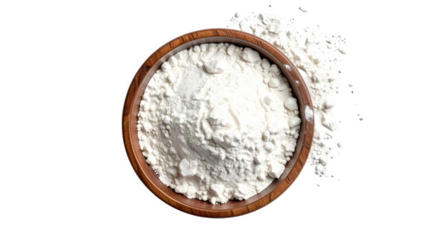 Wooden bowl filled with white flour (1)