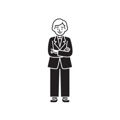 Old woman in formal clothes black and white vector illustration simple minimalist portrait design
