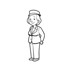 Old woman in formal clothes black and white vector illustration simple minimalist portrait design
